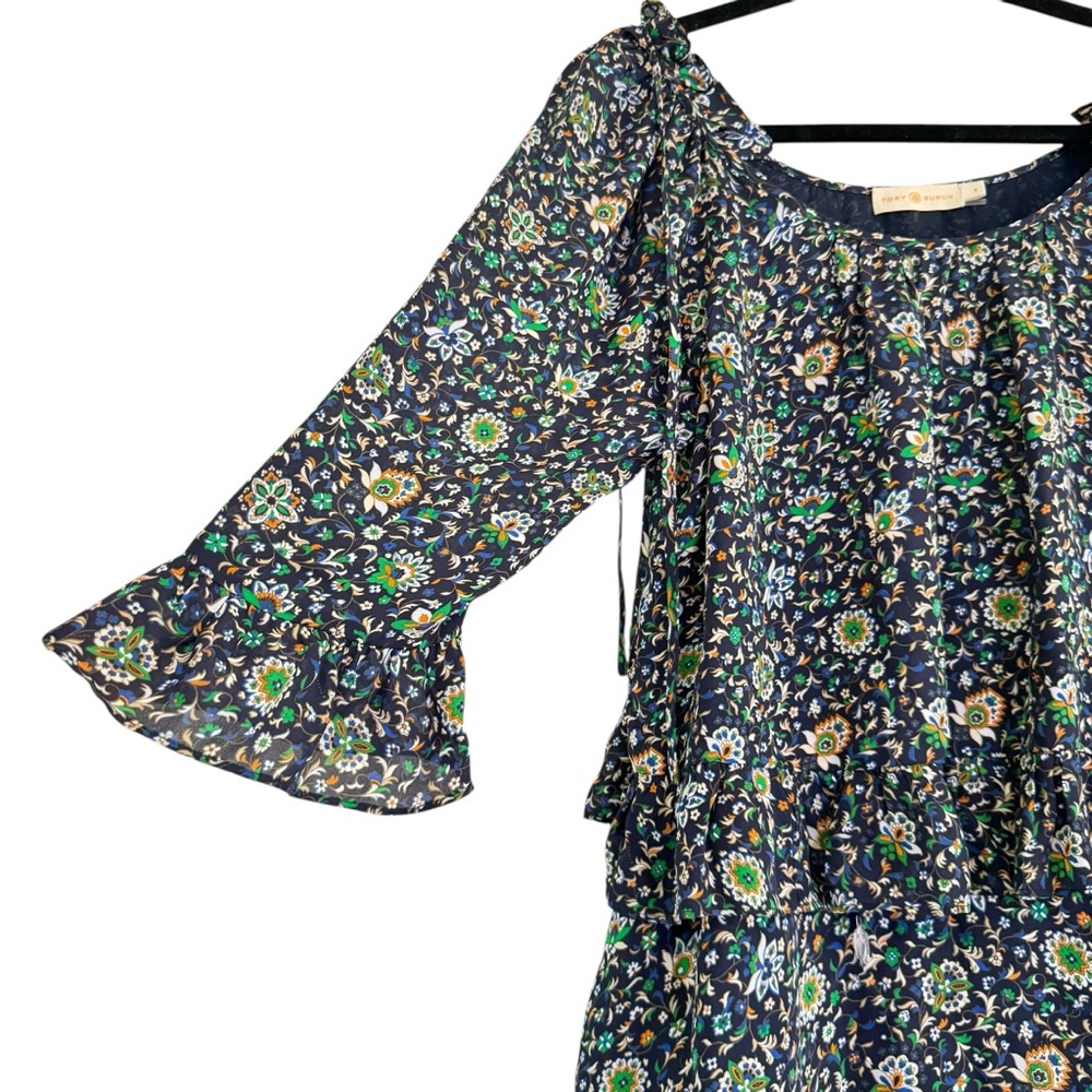 Tory Burch Navy Blue Flora Ruffle Womens Mini Dress Size 4 - Picture 5 of 15